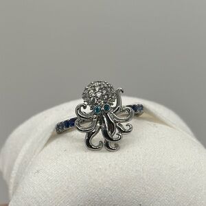 Rhodium Octopus Ring with Blue Accents no bag no tag never worn size 9